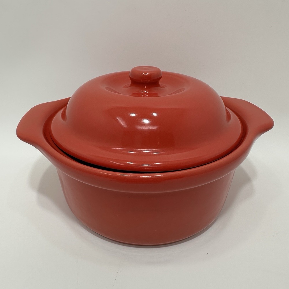 Red Stoneware Crock with Lid 6.25x3 Portugal Ceramic Casserole Baking Dish